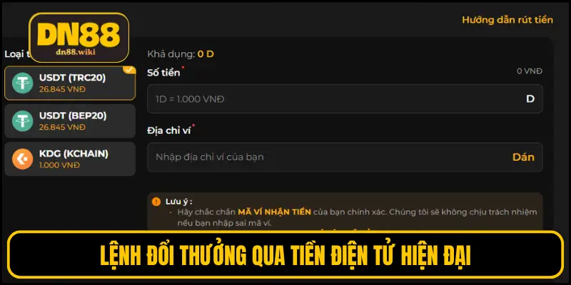 Lệnh đổi thưởng qua tiền điện tử hiện đại