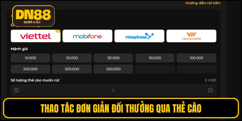 Thao tác đơn giản đổi thưởng qua thẻ cào